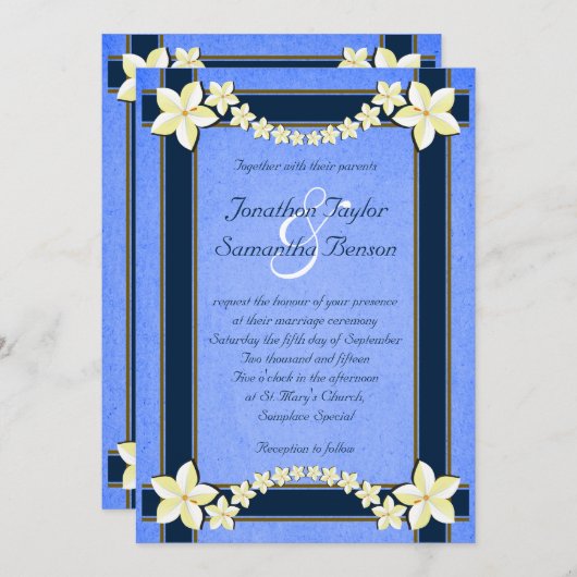 Rustiek Blauw Wit Bloemen Aangepaste Bruiloft Uitn Kaart (Voorkant / Achterkant)