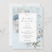 Rustiek Blauw & Wit Bloemen Lijst Bruidsbrunch Kaart (Voorkant)