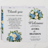 Rustiek Blauw-Wit Bloemen Trouwprogramma (Voorkant / Achterkant)