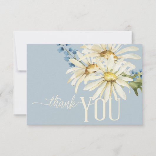 Rustiek Blauw & Wit Daisies Bruiloft Bedankkaart (Voorkant)