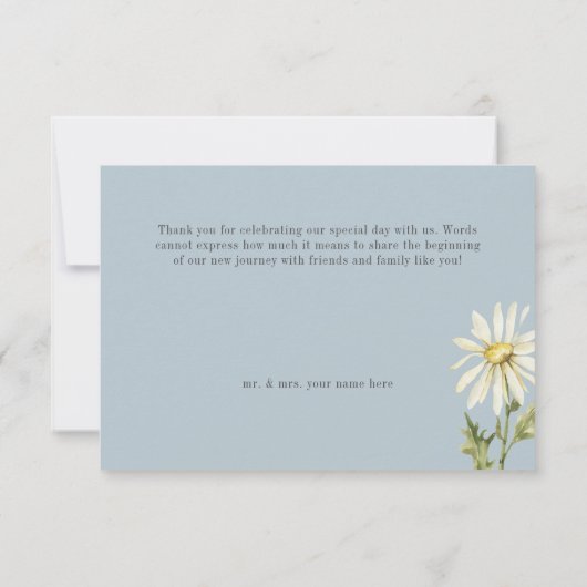 Rustiek Blauw & Wit Daisies Bruiloft Bedankkaart (Achterkant)