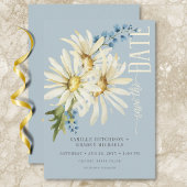 Rustiek Blauw & Wit Daisies Bruiloft Save The Date