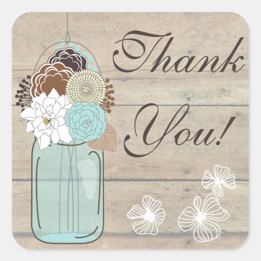 Rustiek Blauw & Wit Dank u : Sticker (Voorkant)