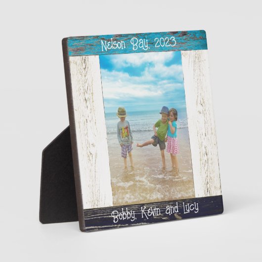 Rustiek Blauw Wit Hout Vierkant Foto Lijst Fotoplaat (Voorkant)