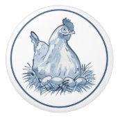 Rustiek Blauw & Wit Kip Kippen Eitjes Land Schatti Keramische Knop (Voorkant)