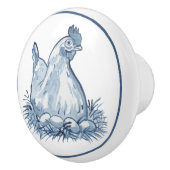 Rustiek Blauw & Wit Kip Kippen Eitjes Land Schatti Keramische Knop (Rechts)