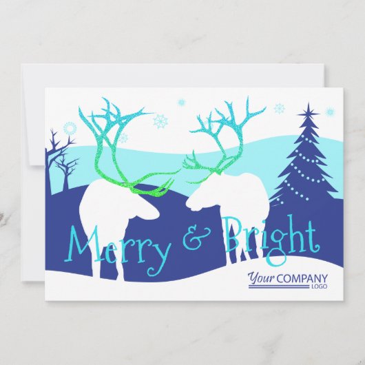 Rustiek blauw, wit rendier bedrijf Logo vakantie Kaart (Voorkant)