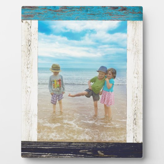 Rustiek Blauw Wit Strand Hout Foto Lijst Fotoplaat (Voorkant)