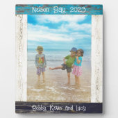 Rustiek Blauw Wit Strand Hout Tekst Foto Lijst Fotoplaat (Voorkant)