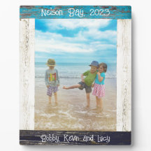 Rustiek Blauw Wit Strand Hout Tekst Foto Lijst