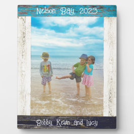 Rustiek Blauw Wit Strand Hout Tekst Foto Lijst Fotoplaat