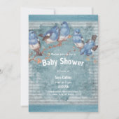  rustiek blauw wit vogelgestreept Baby shower Kaart (Voorkant)