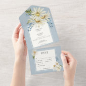 Rustiek Blauw & Wit Waterverf Daisies Diner All In One Uitnodiging (Afscheurbaar)