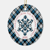 Rustiek Blauw Wit Zwart Tartan Controles Sneeuwvlo Keramisch Ornament (Links)