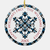 Rustiek Blauw Wit Zwart Tartan Controles Sneeuwvlo Keramisch Ornament (Achterkant)