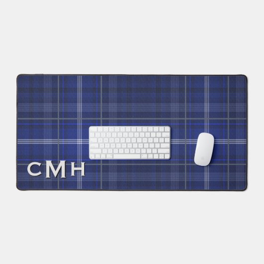 Rustiek Blauw Wit & Zwart Tartan Plakken Monogram Bureaumat (Keyboard & Muis)