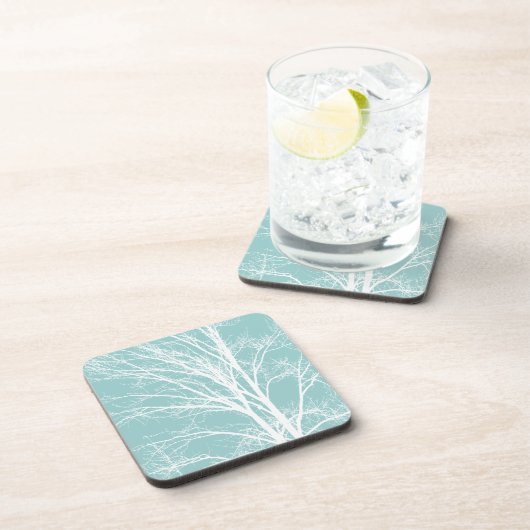 Rustiek Blauw Witte Boom Branches Bier Onderzetter (Rechterzijde)