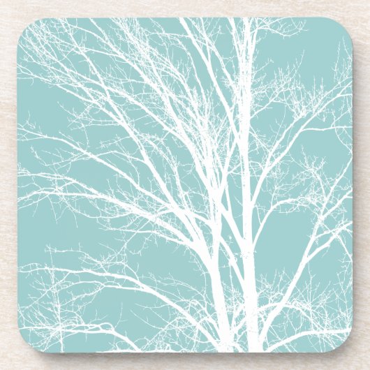 Rustiek Blauw Witte Boom Branches Bier Onderzetter (Voorkant)