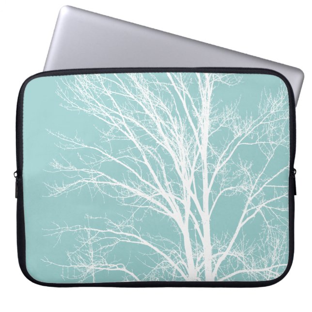 Rustiek Blauw Witte Boom Branches Laptop Sleeve (Voorkant)