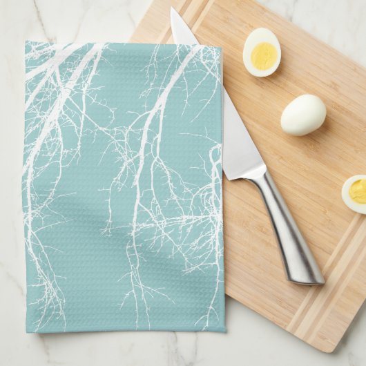 Rustiek Blauw Witte Boom Branches Theedoek (Quarter Fold)