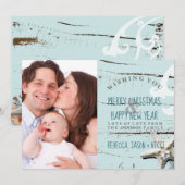 rustiek blauw zeeschelpstrand Vrolijke kerstfoto Feestdagenkaart (Voorkant / Achterkant)