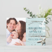 rustiek blauw zeeschelpstrand Vrolijke kerstfoto Feestdagenkaart (Staand voorkant)