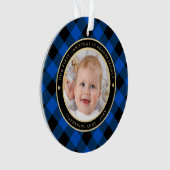Rustiek Blauw Zwart Plaid Eerste Grootouders Foto Ornament (voorkant)