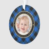 Rustiek Blauw Zwart Plaid Eerste Grootouders Foto Ornament (voorkant)