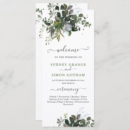 Rustiek Blauwe Gom Eucalyptus Platte Programma Programmakaart (Voorkant / Achterkant)