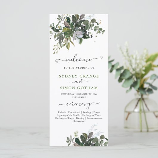 Rustiek Blauwe Gom Eucalyptus Platte Programma Programmakaart (Staand voorkant)