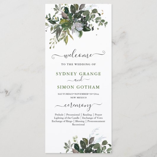 Rustiek Blauwe Gom Eucalyptus Platte Programma Programmakaart (Voorkant)