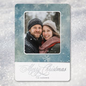 Rustiek Blauwe Sneeuw Foto Winter Kerstmis Folie Feestdagenkaart