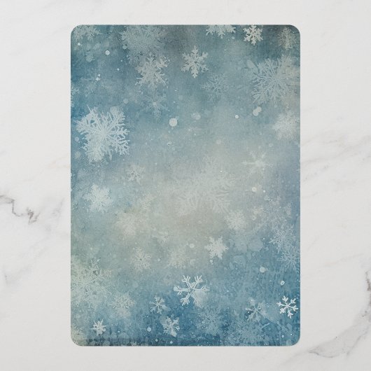 Rustiek Blauwe Sneeuw Foto Winter Kerstmis Folie Feestdagenkaart (Achterkant)