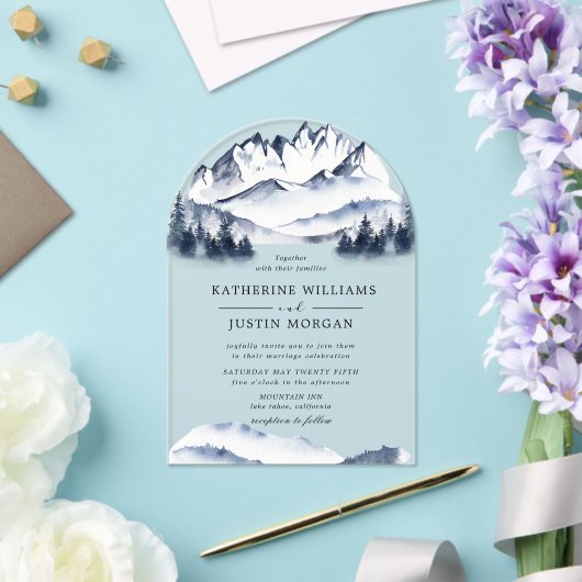 Rustiek Blauwe Waterverf Acryl Uitnodigingen (Insitu (Huwelijk))