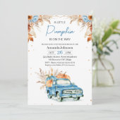 Rustiek Blauwe Waterverf Pompoen Truck Baby shower Kaart (Staand voorkant)