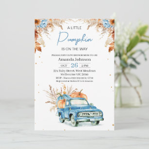Rustiek Blauwe Waterverf Pompoen Truck Baby shower Kaart