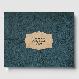 Rustiek Blauwgroen Blauw Leer (Faux) Gepersonalise Gastenboek