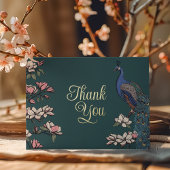 Rustiek Blauwgroen en Gouden Pauw Bedankt Card Folie Uitnodiging