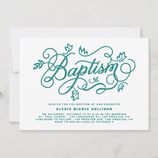 Rustiek Blauwgroen gebladerte belettering doop Kaart (Voorkant)