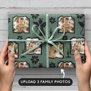 Rustiek Blauwgroen gestempeld Angel 3 Familiefoto Cadeaupapier