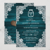 Rustiek Blauwgroen Hout Bloemen Kant Mason Jar Wed Kaart (Voorkant / Achterkant)