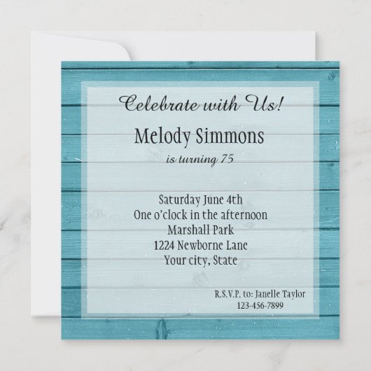 Rustiek Blauwgroen Hout Verjaardag Kaart (Achterkant)