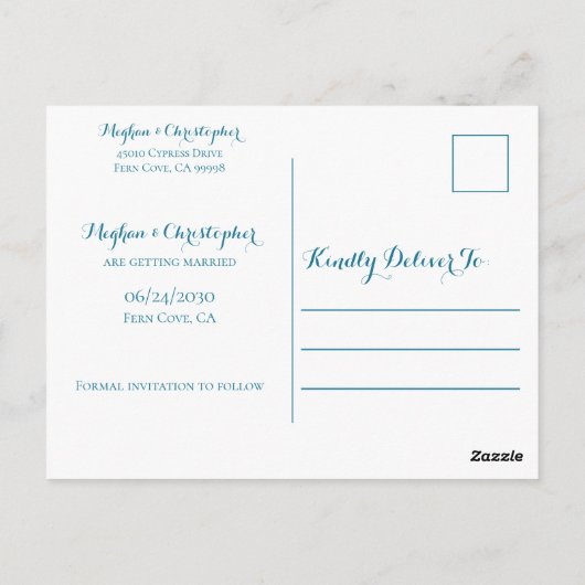 Rustiek Blauwgroen Hout Zonnebloem Bruiloft Save t Briefkaart (Achterkant)