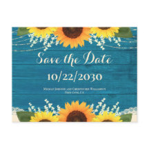 Rustiek Blauwgroen Hout Zonnebloem Bruiloft Save t