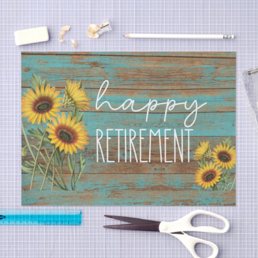 Rustiek Blauwgroen hout Zonnebloemen Pensionering Tissuepapier (Craft)