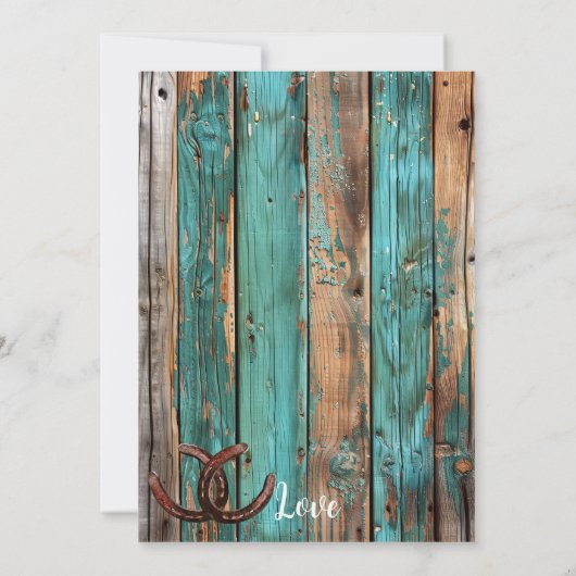 Rustiek Blauwgroen Schuur Hout Hoefijzer Vrijgezel Kaart (Achterkant)