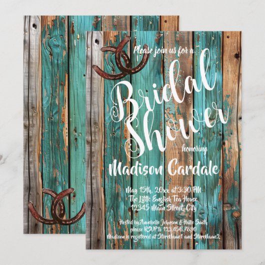 Rustiek Blauwgroen Schuur Hout Hoefijzer Vrijgezel Kaart (Voorkant / Achterkant)