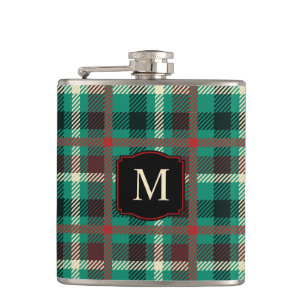 Rustiek Blauwgroen speelpatroon met monogram Heupfles