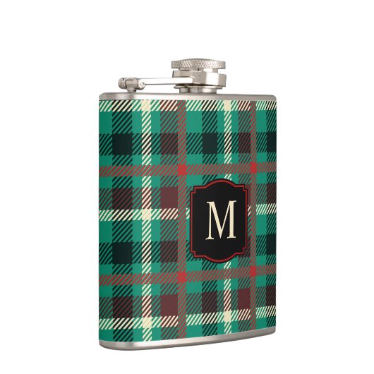 Rustiek Blauwgroen speelpatroon met monogram Heupfles (Rechts)