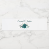 Rustiek Blauwgroen & Turquoise Elegant Rozen Bruil Waterfles Etiket (Enkel label)